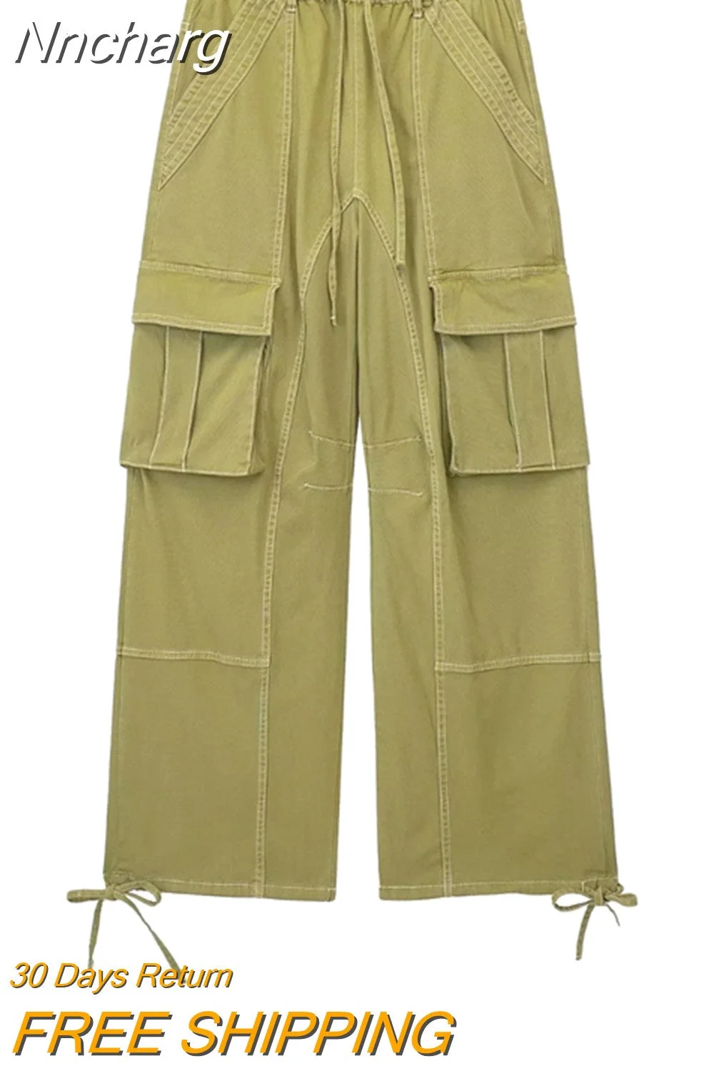 Nncharge TRAF Women Y2K Cargo Pants High Waist Sweatpants Drawstring Wide Leg Baggy Trousers Women Summer Streetwear