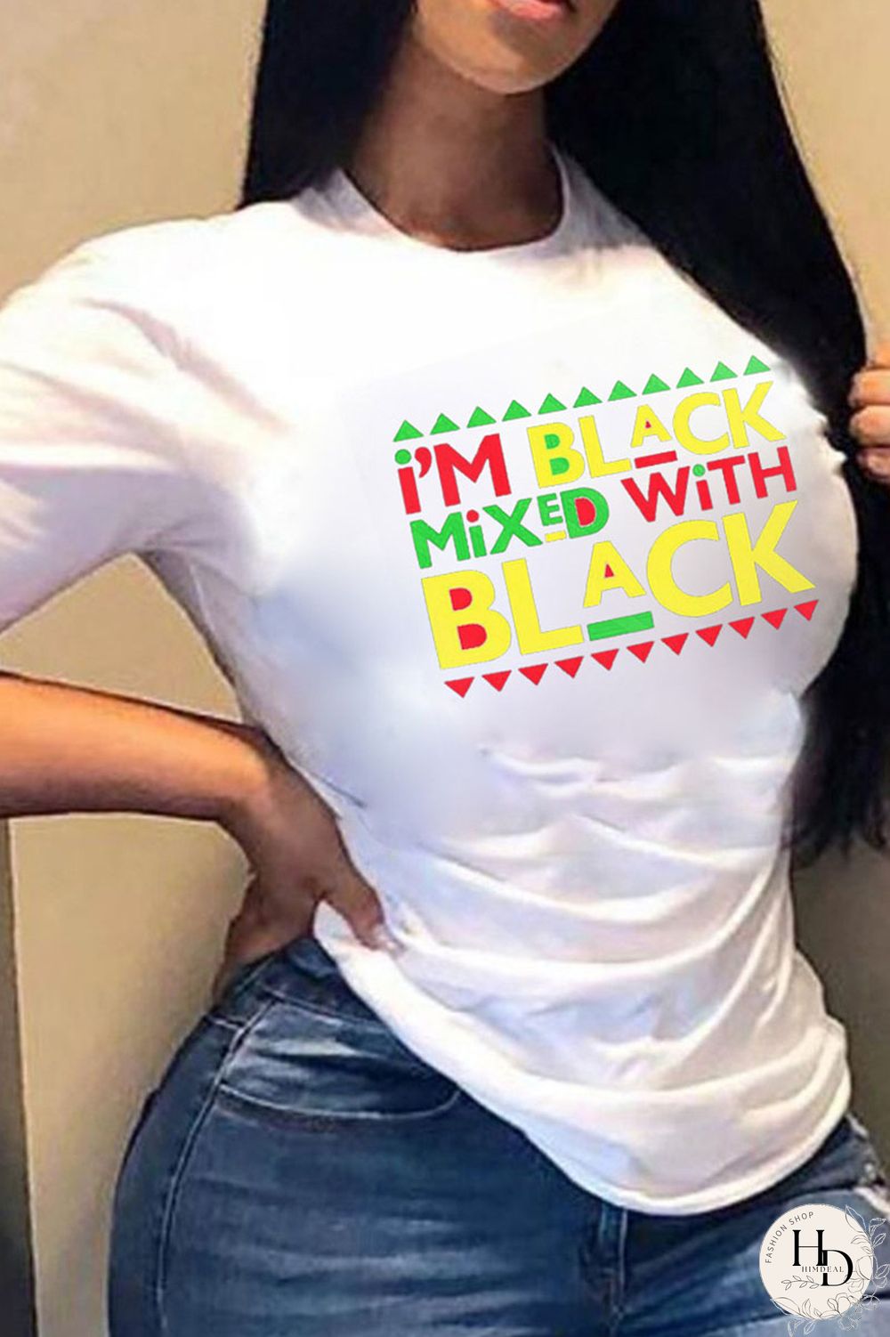 White Casual Print Patchwork O Neck T-Shirts