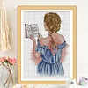 The Back View Of A Girl Reading A Book-14CT Stamped Cross Stitch 21*31cm/8.27*12.2in
