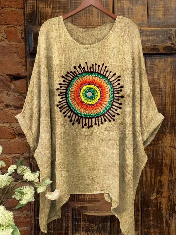 Women's Psychedelic Collage Sunflower Retro Hippie Art Pattern Print Short Sleeve Top