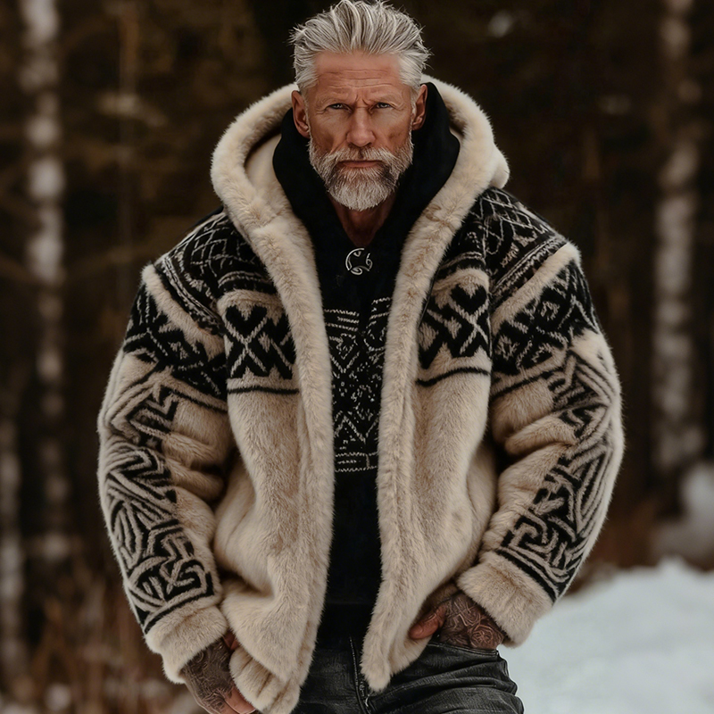 Men's Viking Celtic Art Plush Cozy Warm Zipped Hooded Jacket elevenforest