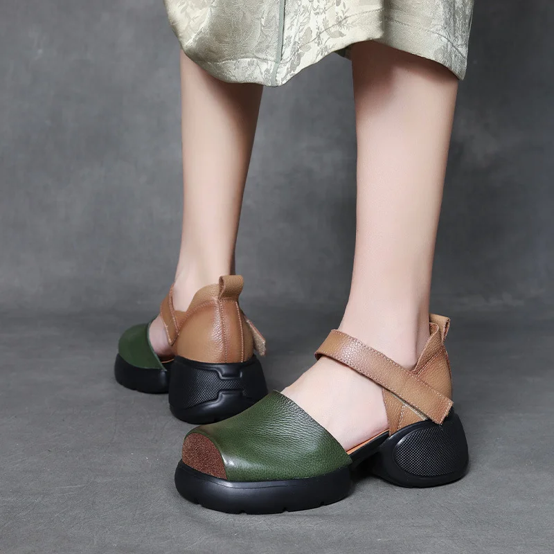 Yyvonne Thick-Soled Thick-Heeled Bag Head Sandals Women 2025 New Hand-Slope Heel Square Head Magic Stick Hollow Single Shoes