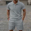 Men's Casual Jacquard Short-Sleeve Polo Shirt & Shorts Two-Piece Set by Inlyline