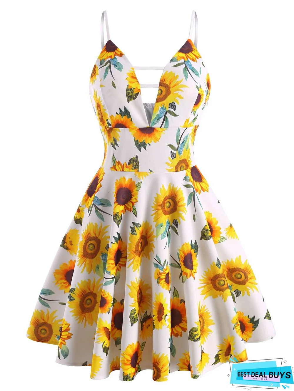 Fashion Women Summer Dress Casual Sleeveless Camis Flora Printed Mini Dress Lady Halter Waist Sunflower Sling Beach Dress