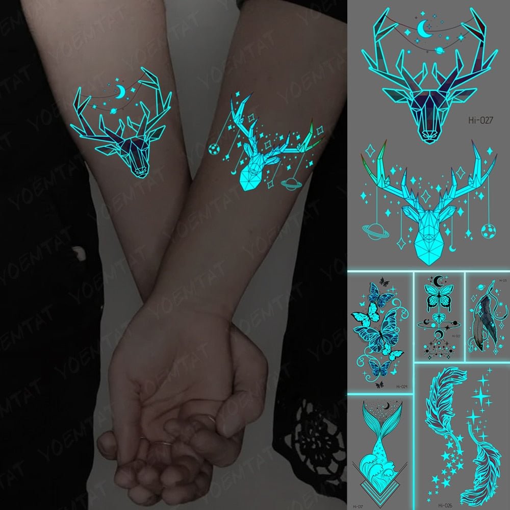 Blue Luminous Glow Tattoo Sticker Deer Glowing Snake Waterproof Temporary Tatoo Wrist Fake Tatto For Body Art Women Men