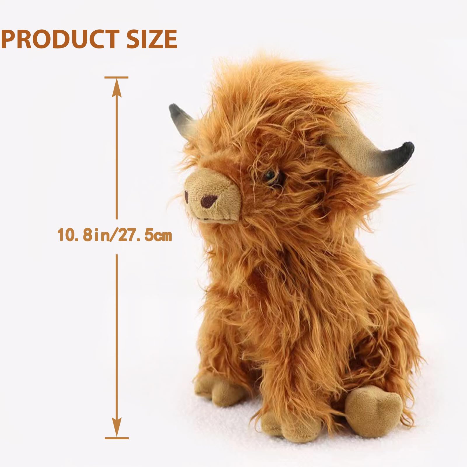 Tegooe 25cm Highland Cow Plush Toy - Soft Stuffed Animal Doll for Kids Home Decor