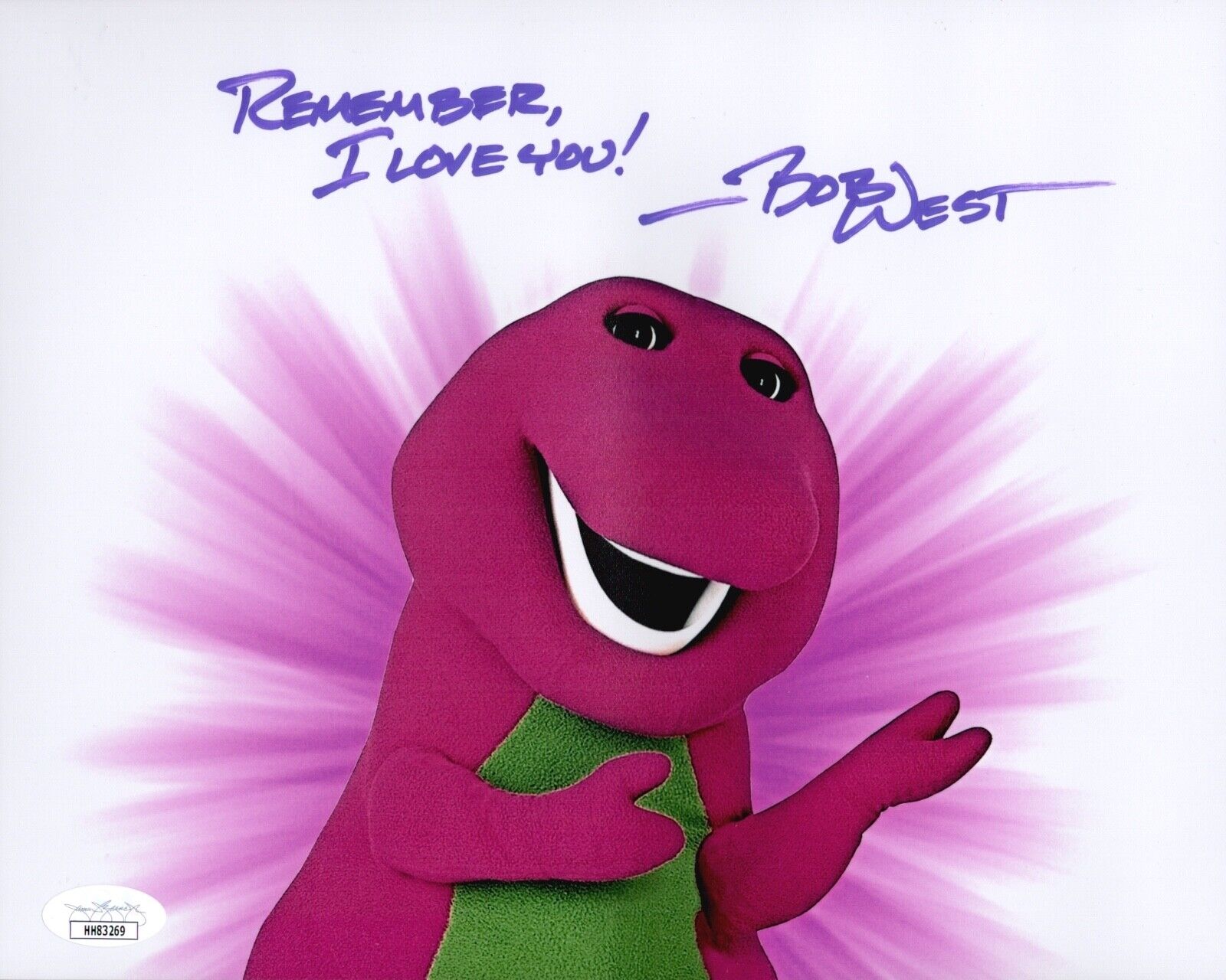 BOB WEST Signed BARNEY THE DINOSAUR 8x10 Photo Poster painting Autograph JSA COA Cert RARE