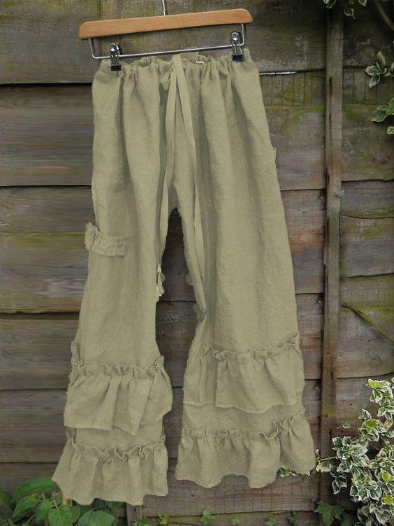 Women Folds Casual Ruffled Pants