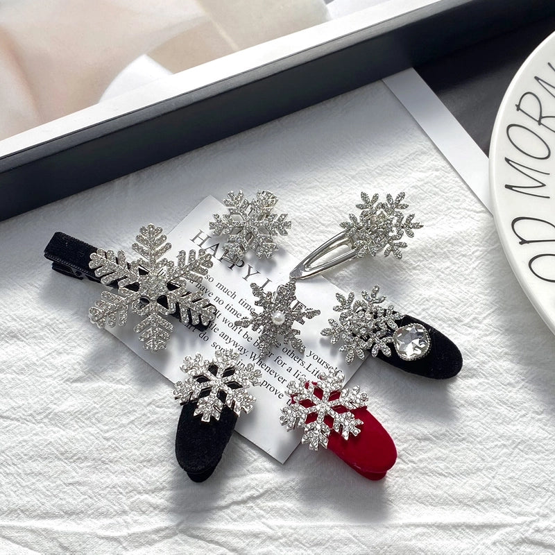 Elegant Cute Sweet Women’s Bow Knot Snowflake Flannel Rhinestones Hair Clip