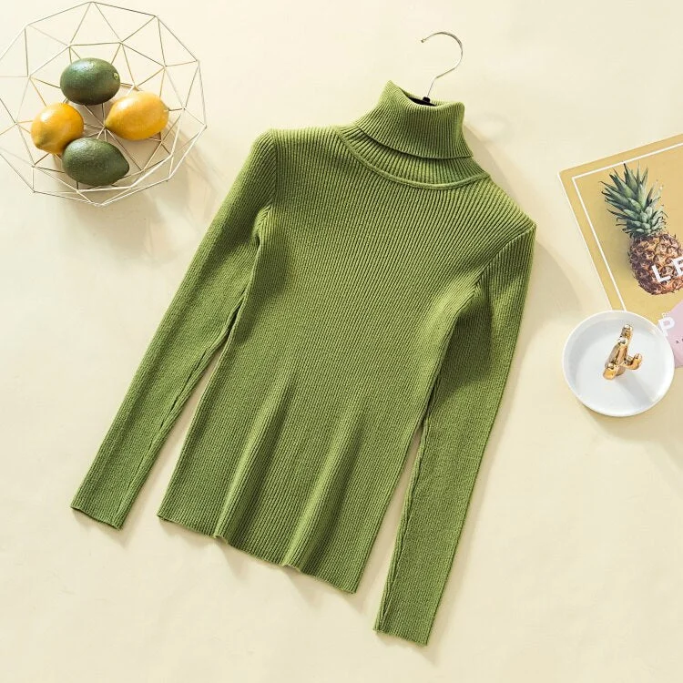 turtleneck sweater women Pullovers Solid Casual soft knit sweater women Sexy elastic long sleeve knitting autumn winter jumper