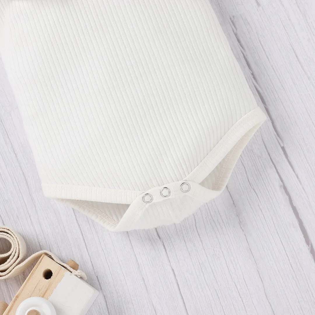 Newborn 3Pcs Summer Outfit Set Infant Ribbed Flying Sleeve Ruffled Romper Velvet Suspender Skirt Hair Band for Baby Summer