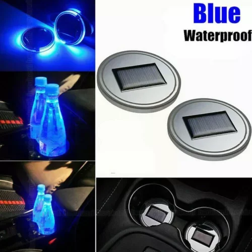Dronehint Blue LED Solar Cup Pad Car Interior Parts Cover Decoration Light Car Accessories (For: GMC) Parts