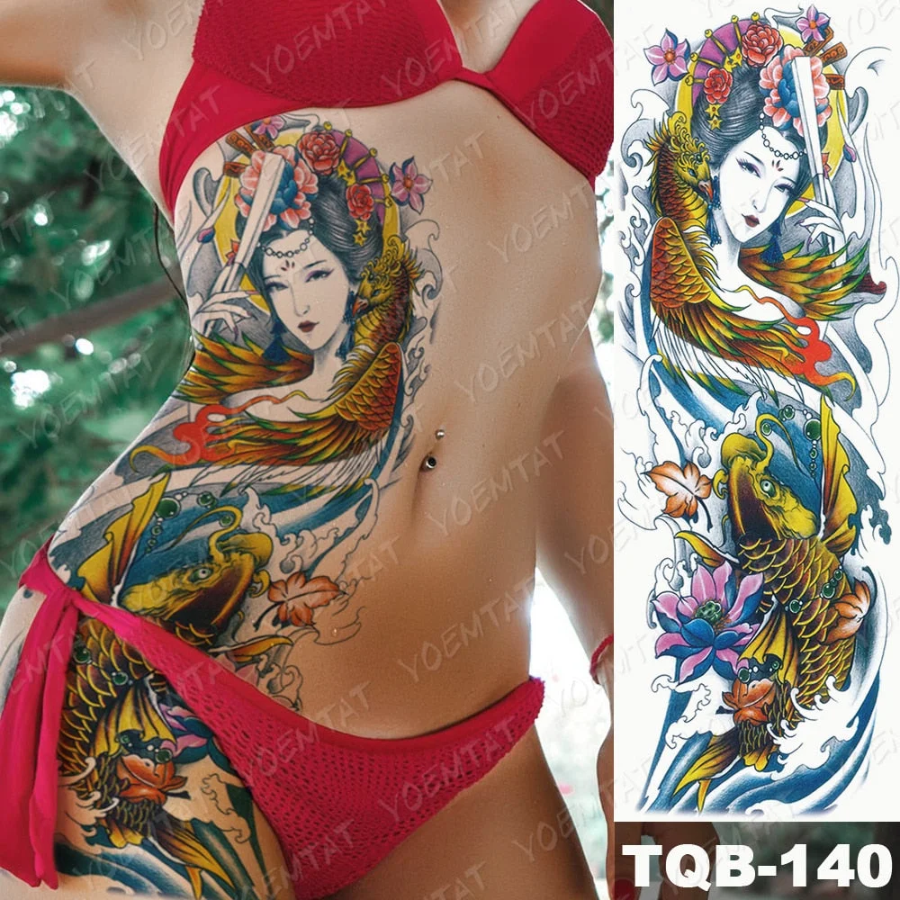 Large Arm Sleeve Tattoo Ninetales Sakura Cat Demon Waterproof Temporary Tatto Stickers Japanese Body Art Full Fake Tatoo Women