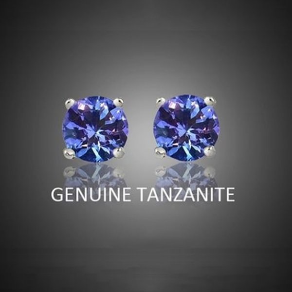 1 Pair Classic 925 Sterling Silver Genuine Tanzanite Stud Earrings 5Mm Blue Sapphire Earring Jewelry Gift - Shop Trendy Women's Fashion | TeeYours