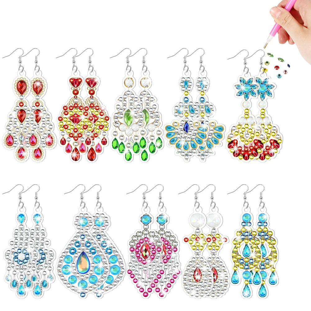 10 Pairs Double Sided Diamond Painting Earrings Gift for Women Girls (Style 2)