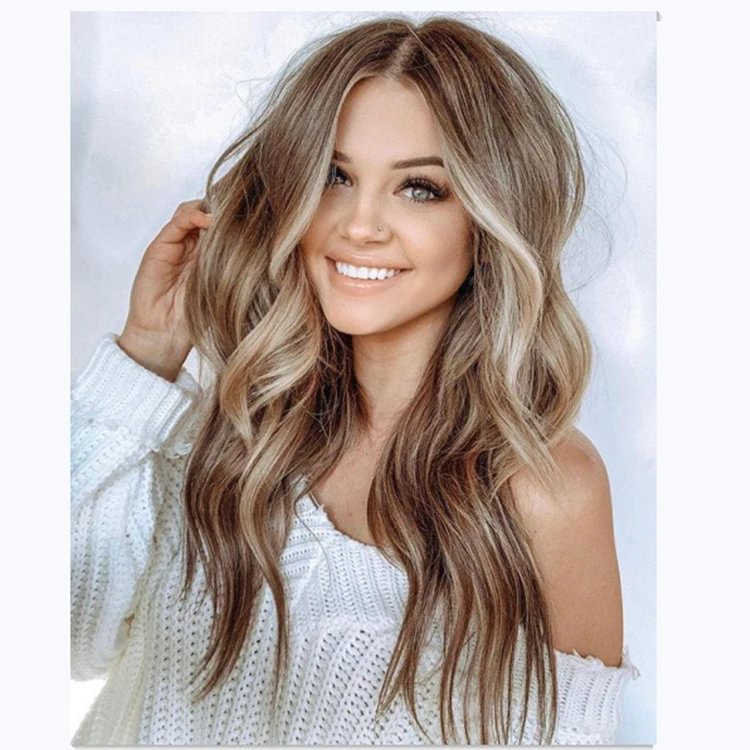 Women's Long Curly Hair with Big Wavy Gold Coffee Color Gradient - VSMEE
