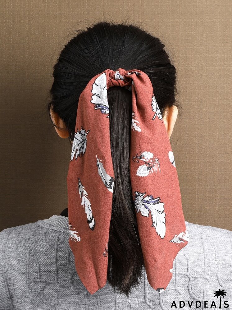 Feather Print Scarf Hair Tie