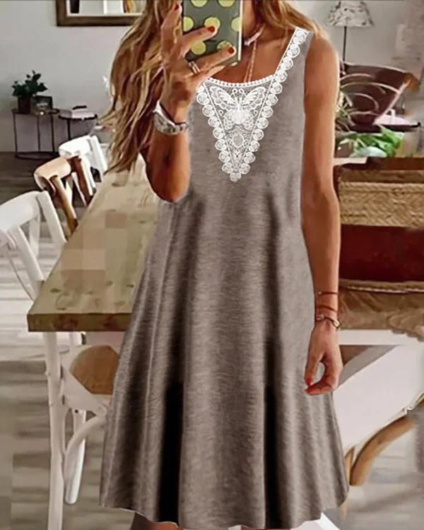 Sexy Round Neck Sleeveless Lace Dress