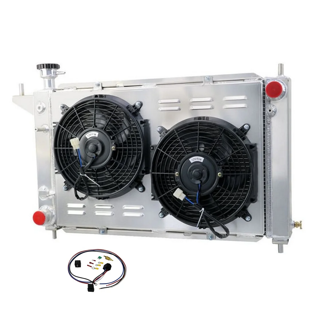 Alloyworks Ford Mustang 4Row Radiator For 1994-1996 V6 V8 3.8L 5.0L 232Cu 302Cu AT MT 32''W 20''H Shroud Fan Relay-90W