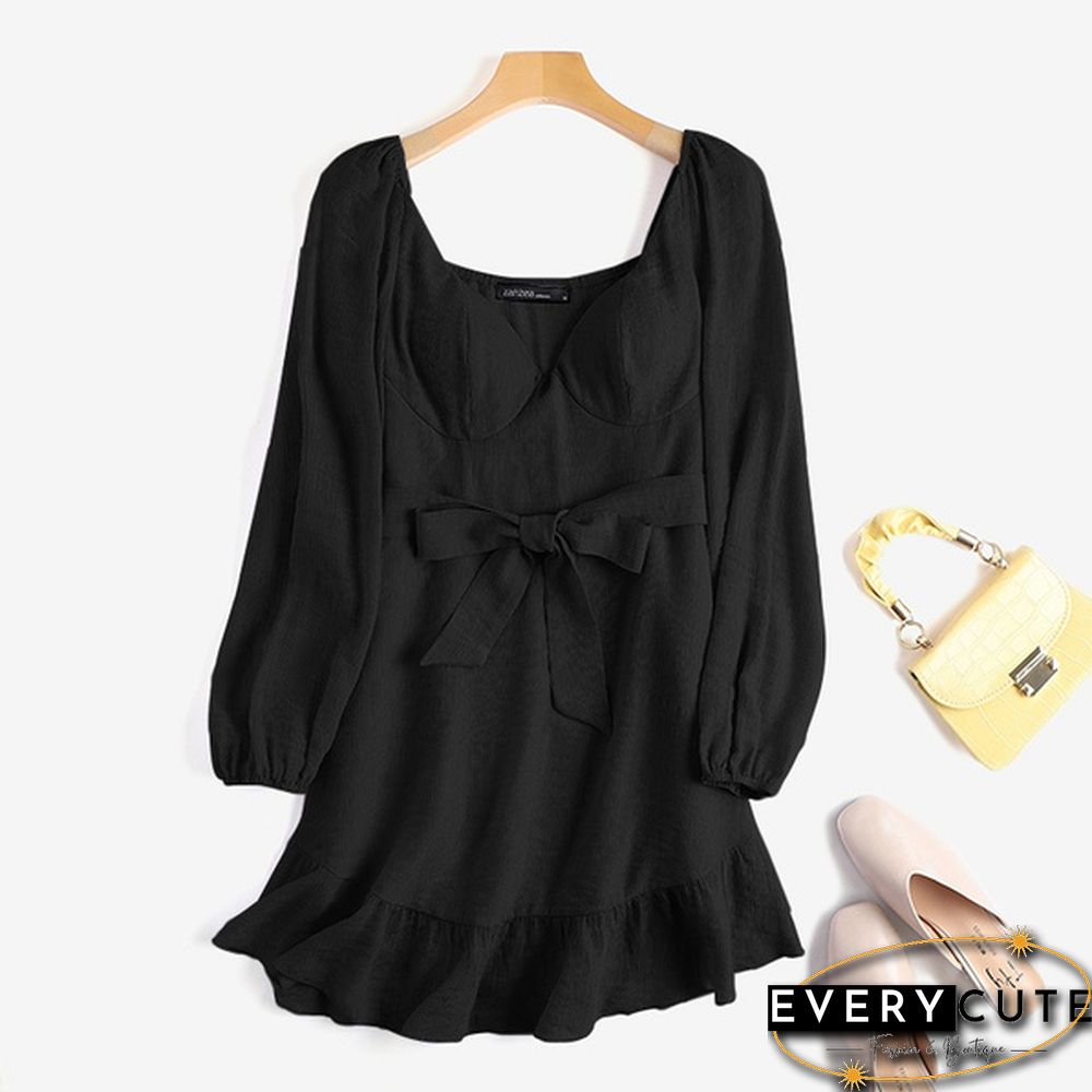 Fashion Women Mini Ruffle Dress Summer Long Sleeve Party Cocktail Dress