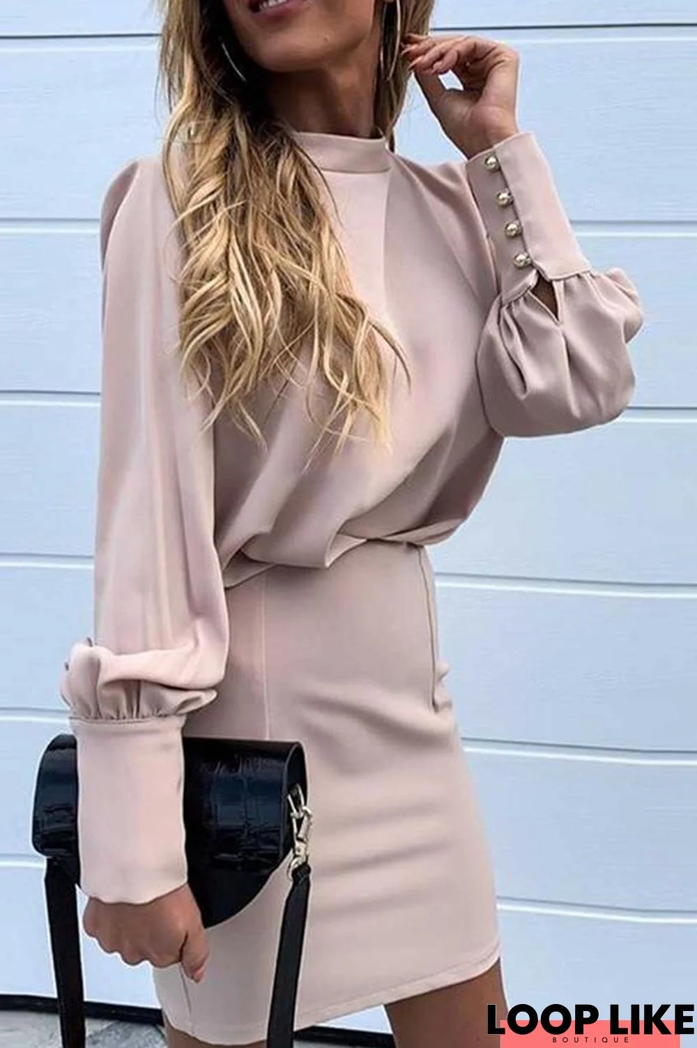 Ruched Backless Long Sleeve Bodycon Mini Dress
