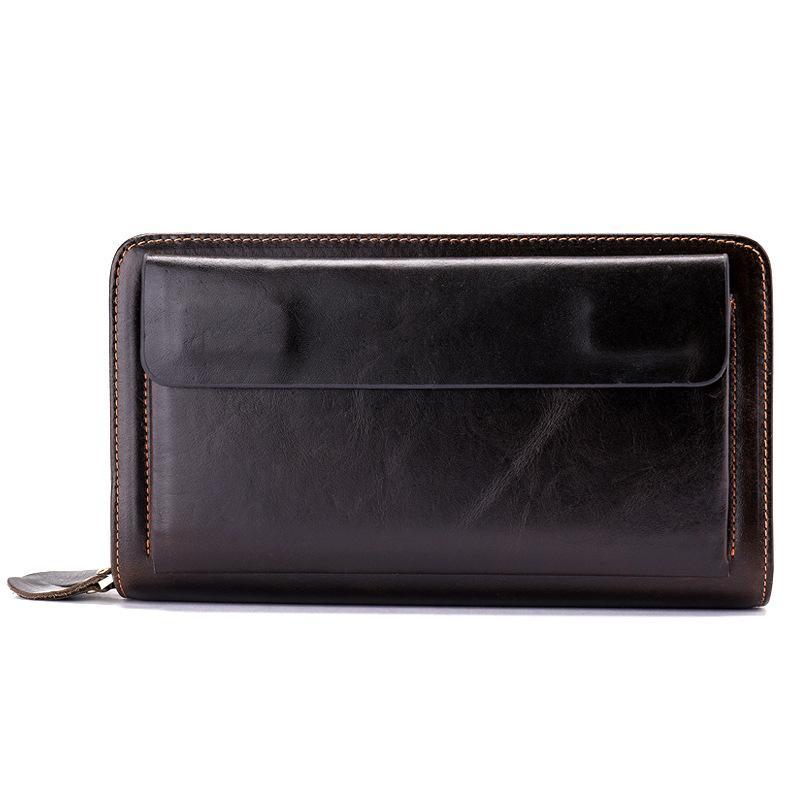 Card Holder Contrast Color Soft Leather Currency Pocket Zipper Closure Wallet
