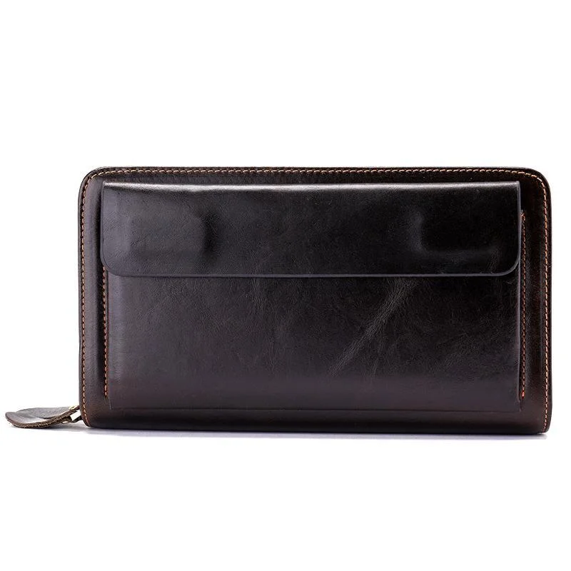 Card Holder Contrast Color Soft Leather Currency Pocket Zipper Closure Wallet