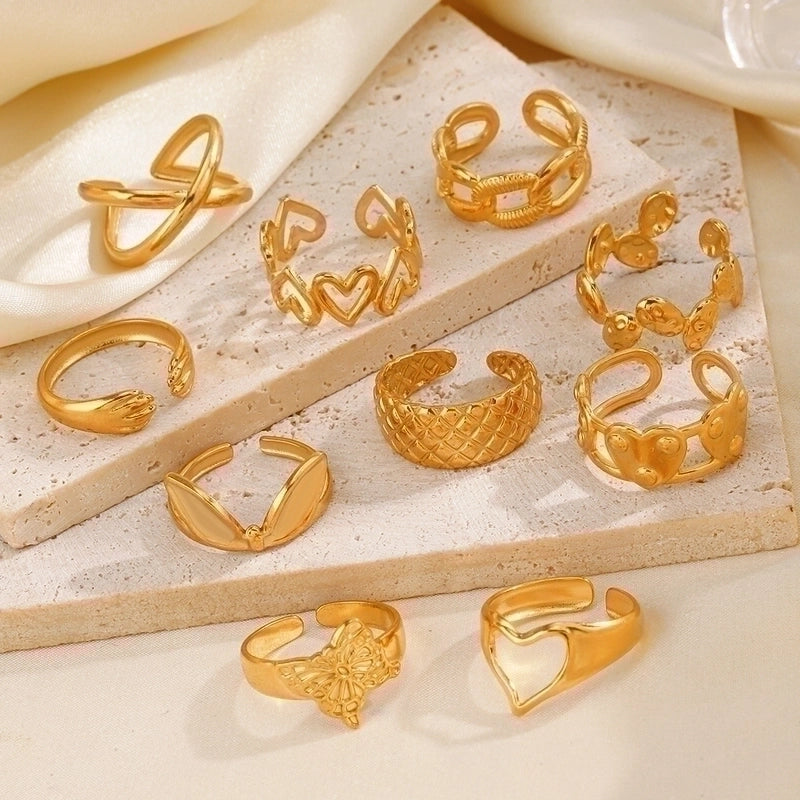 304 Stainless Steel 18K Gold Plated IG Style Plating Heart Shape Butterfly Open Rings