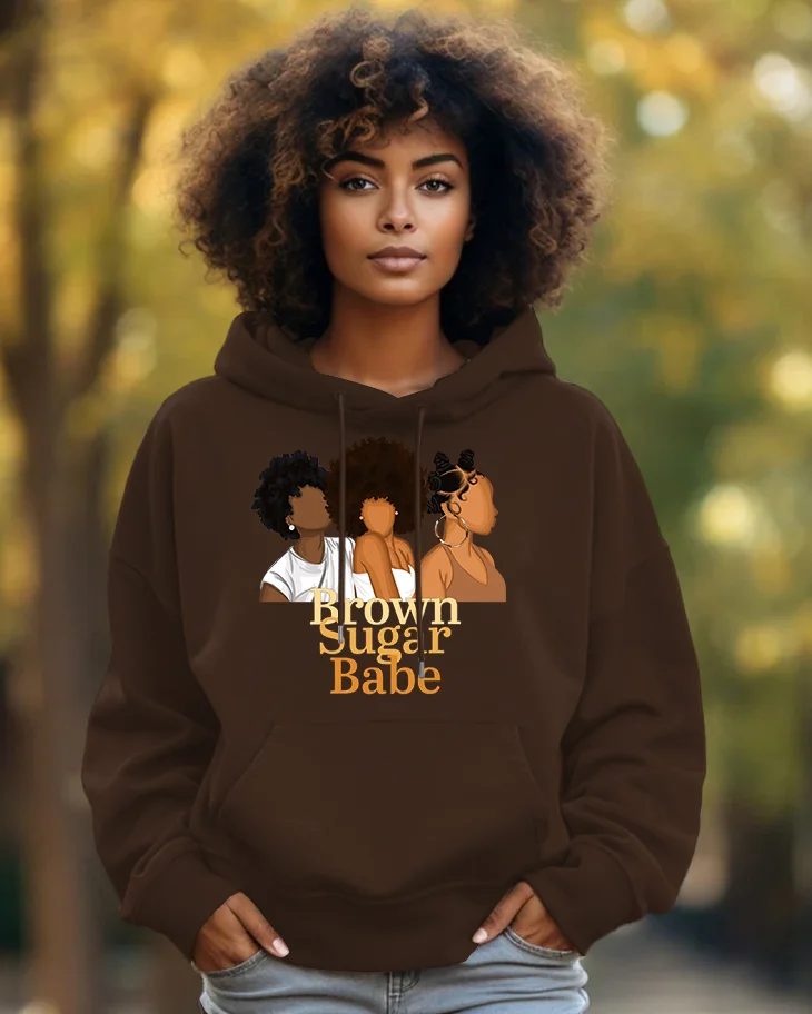 Cotton Brown Suger Babe 5 Colors Daily Long Sleeve Hoodie