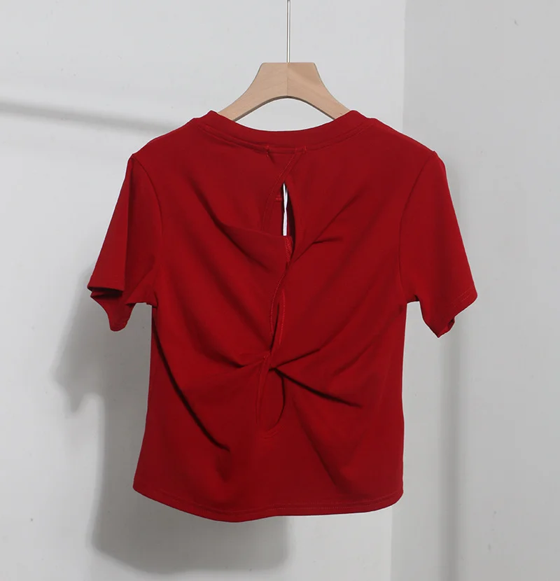 Uveng Design-Sense Short-Sleeved Back Hollow T-Shirt For Women's Summer New Body-Repair Short Small Shirt 87695