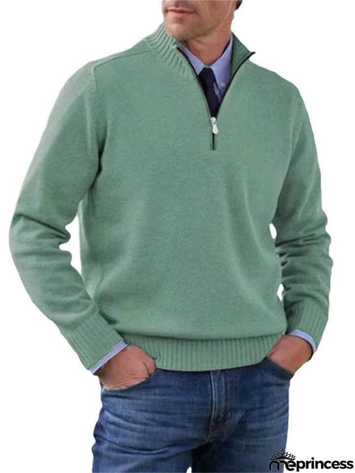 Men's Fall V Neck Half Zip Warm Knit Sweater