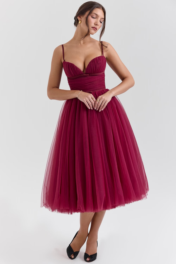 Mulberry Tulle Spaghetti-Straps Evening Dress ZT0446