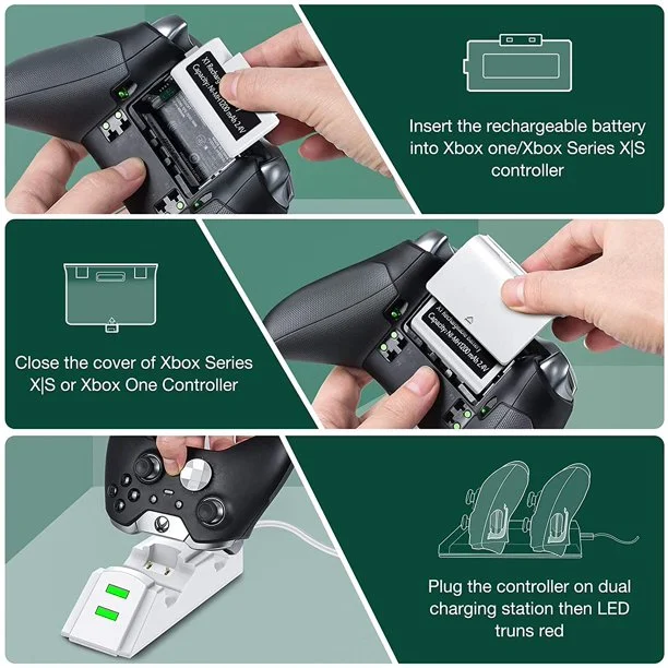 DinoFire Dual Charging Controller Station for Xbox Series X|S/Xbox One/Xbox One/Elite, Rechargeable Battery Pack with 2x1200mAh