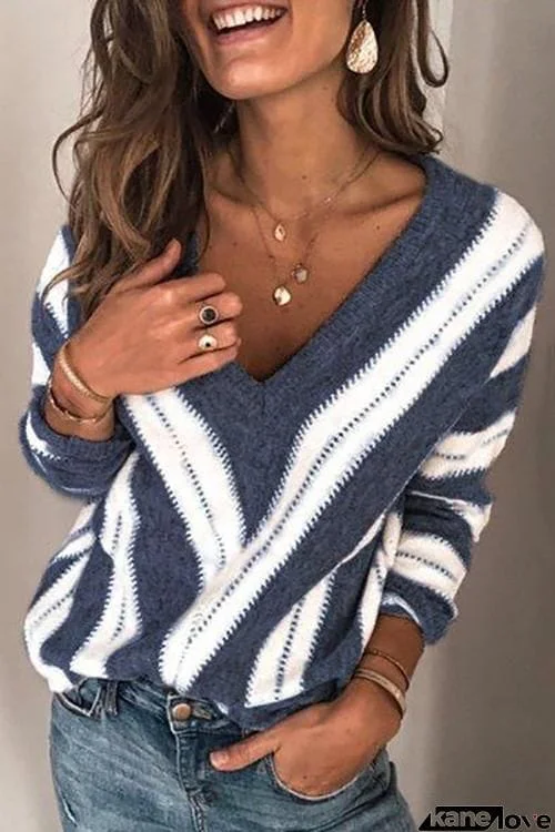 Color Block V Neck Sweater