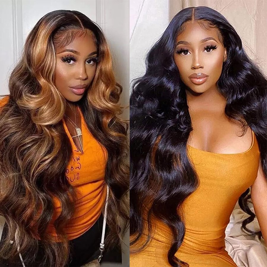 Highlight Wig Human Hair Body Wave Lace Front Wig HD Transparent Lace Frontal Wig PrePlucked Hair TPART 100% Human Hair Wigs US Mall Lifes