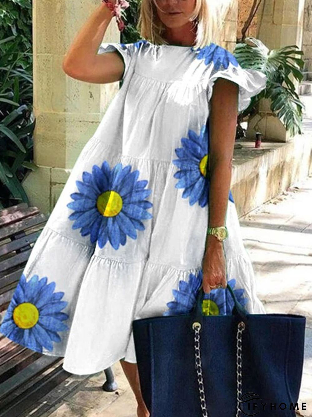 Floral Loose Crew Neck Casual Dresses | IFYHOME