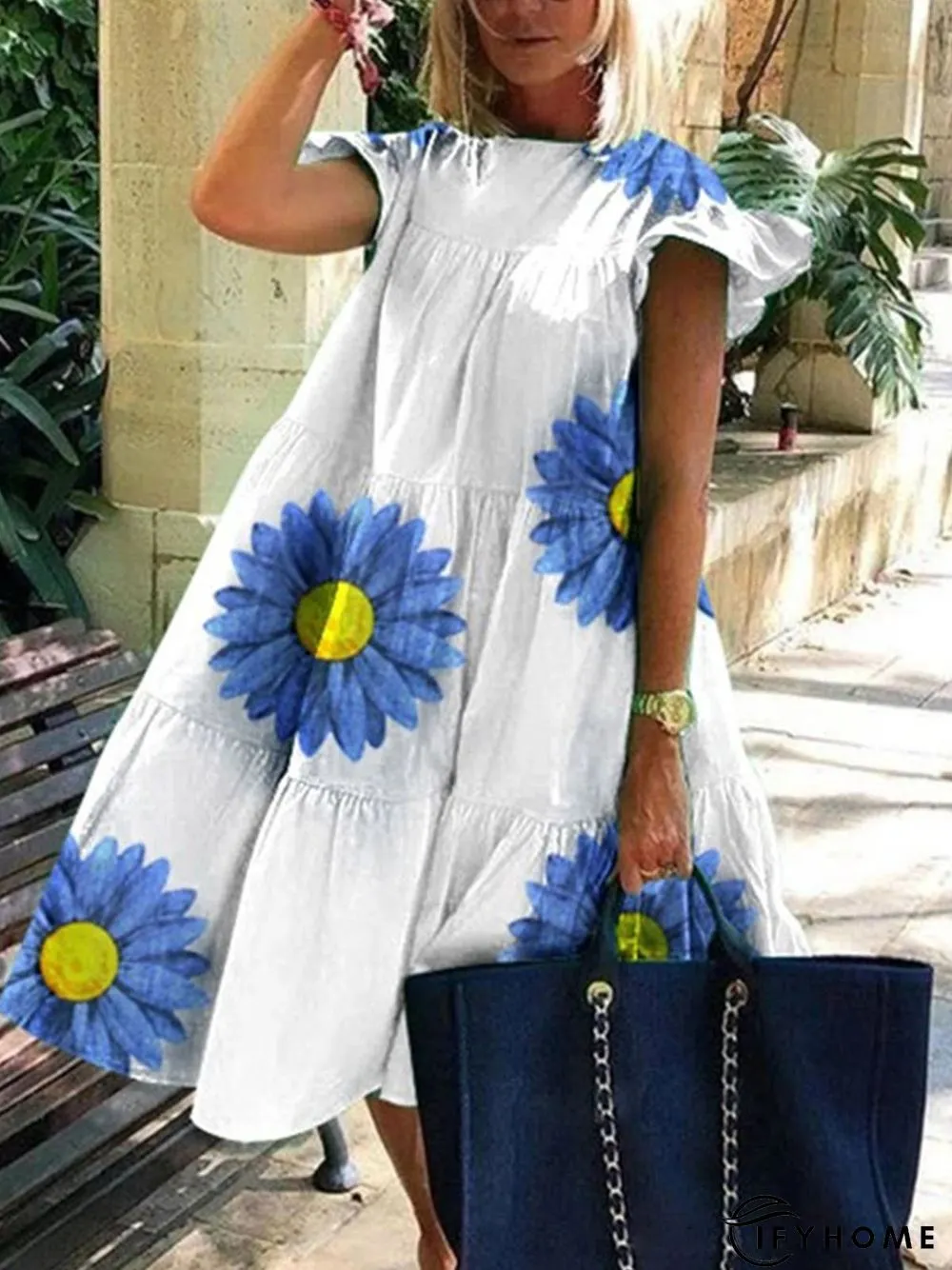 Floral Loose Crew Neck Casual Dresses | IFYHOME