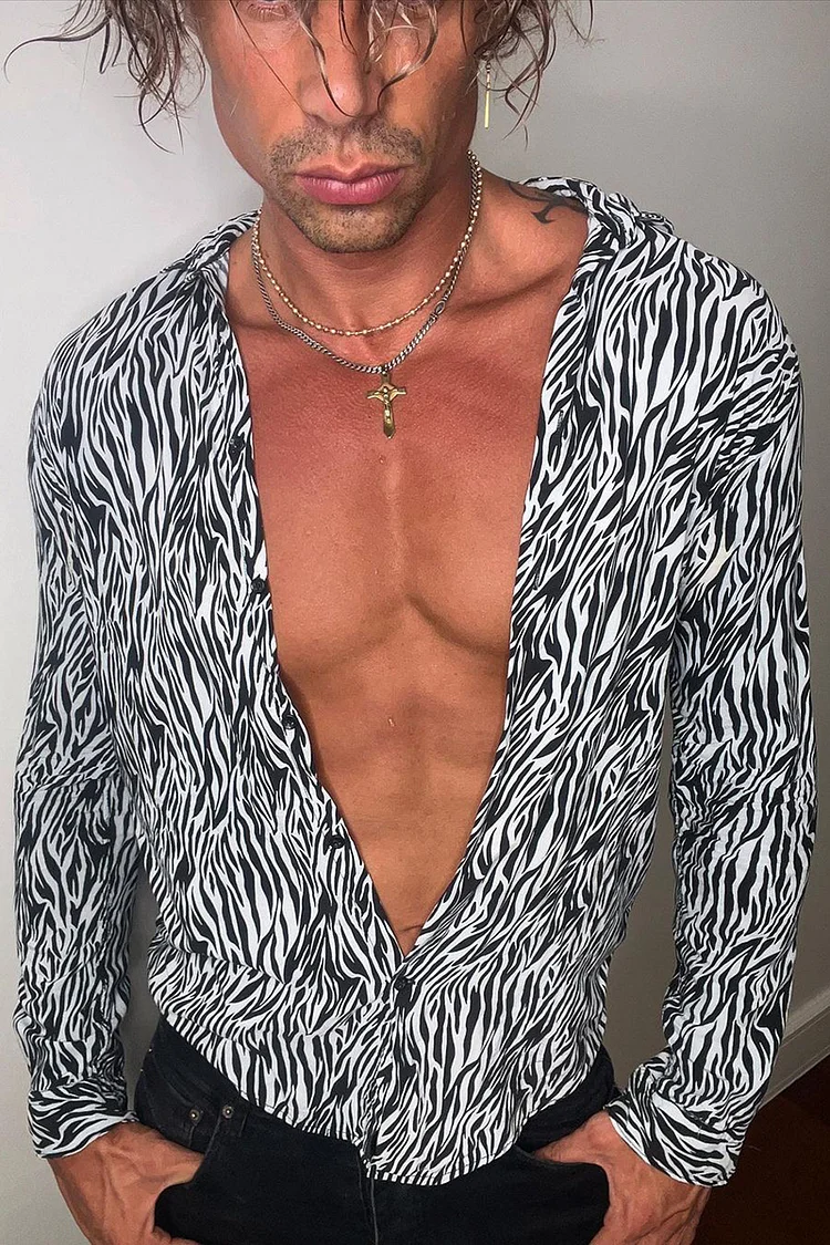 Zebra-Striped Long Sleeve Casual Shirt [Pre-Order]