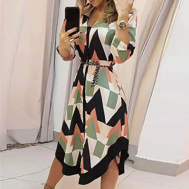 Brownm Brownm Women's New Long Dress Print Plaid Lapel With Long Sleeve Winter Dress Women