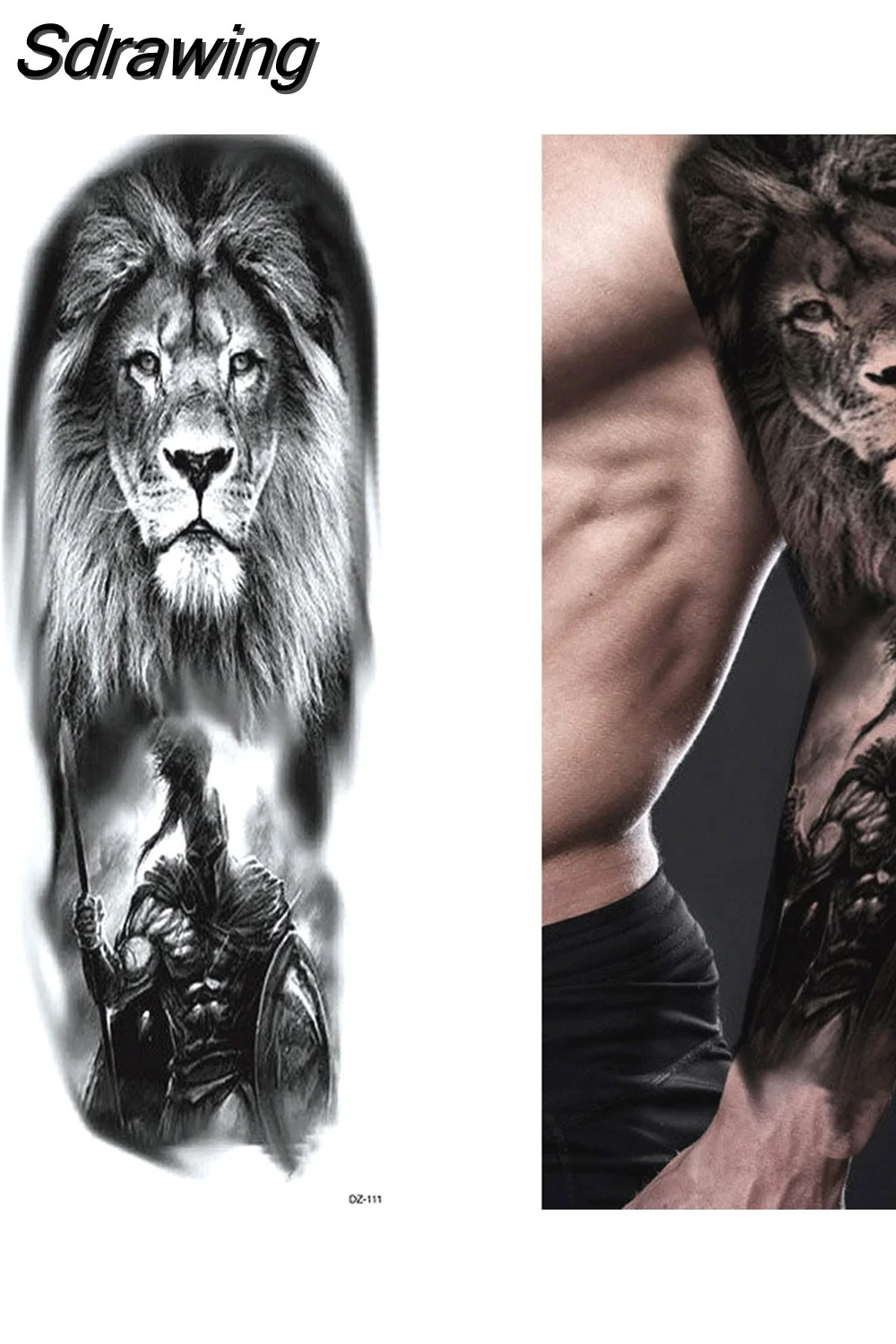 Sdrawing Full Arm Tattoo Lion Crown King Rose Waterproof Temporary Tatoo Sticker Wild Wolf Tiger Men Skull Totem Tattoo 430-1