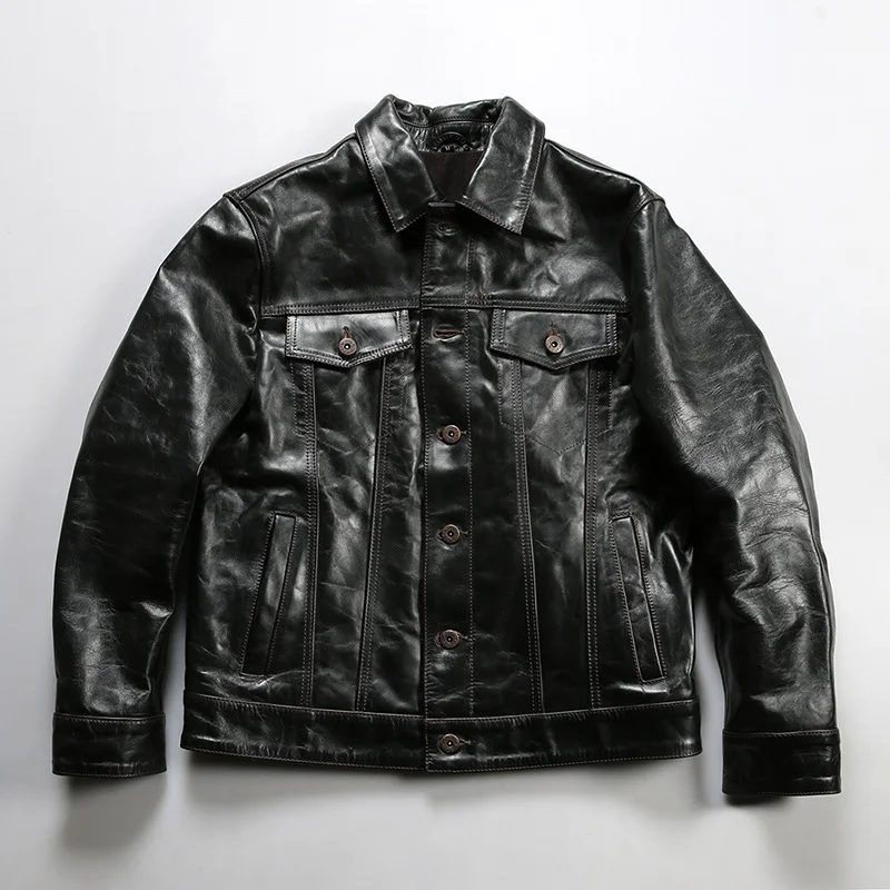 Men's Lapel Horsehide Leather Jacket