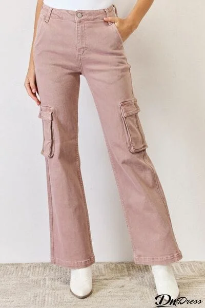 RISEN Full Size High Rise Cargo Wide Leg Jeans