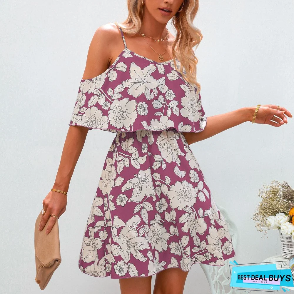 Slit Chiffon Floral Short Dress