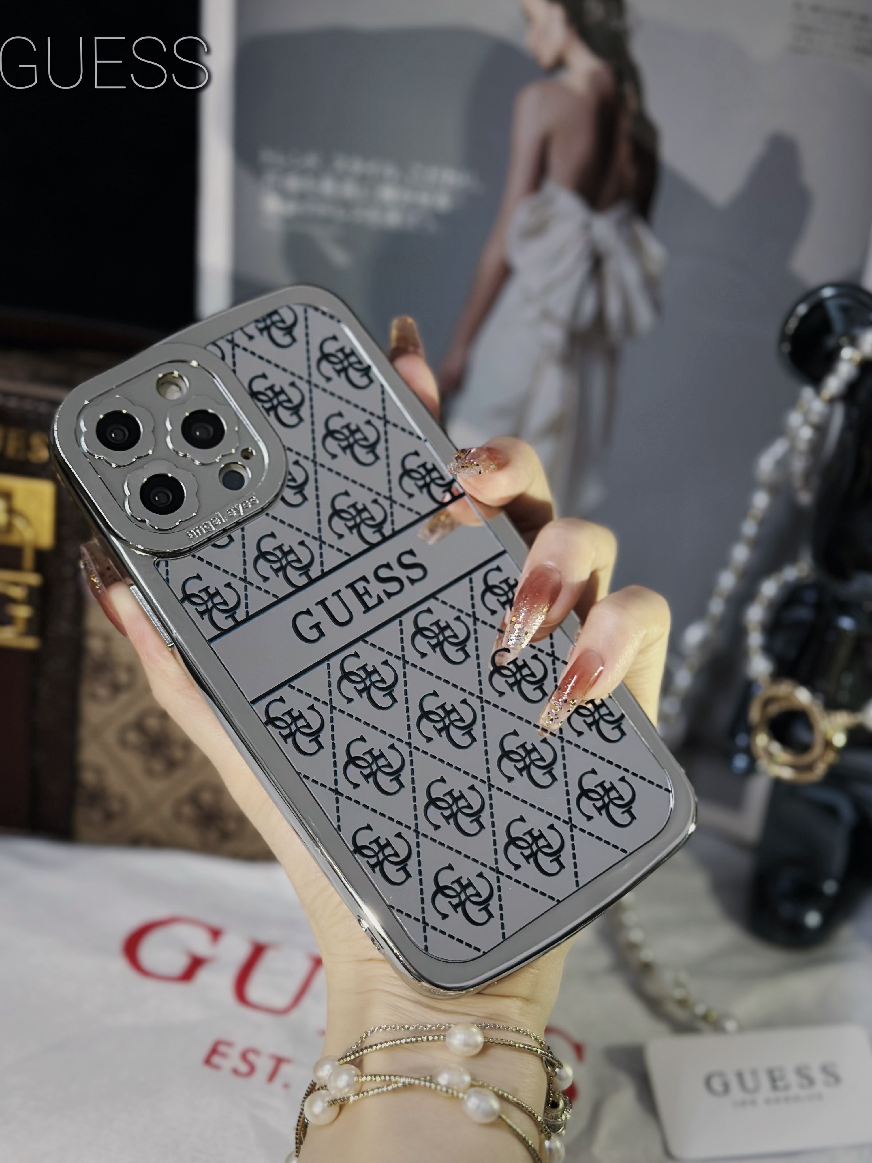 GUESS Monogram Mirror Electroplated Apple iPhone Case
