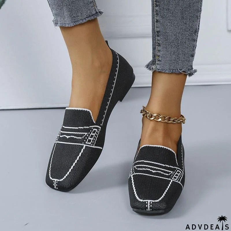 Cozy Slip On Style Textile Upper Square Toe Flat-Heel Loafers