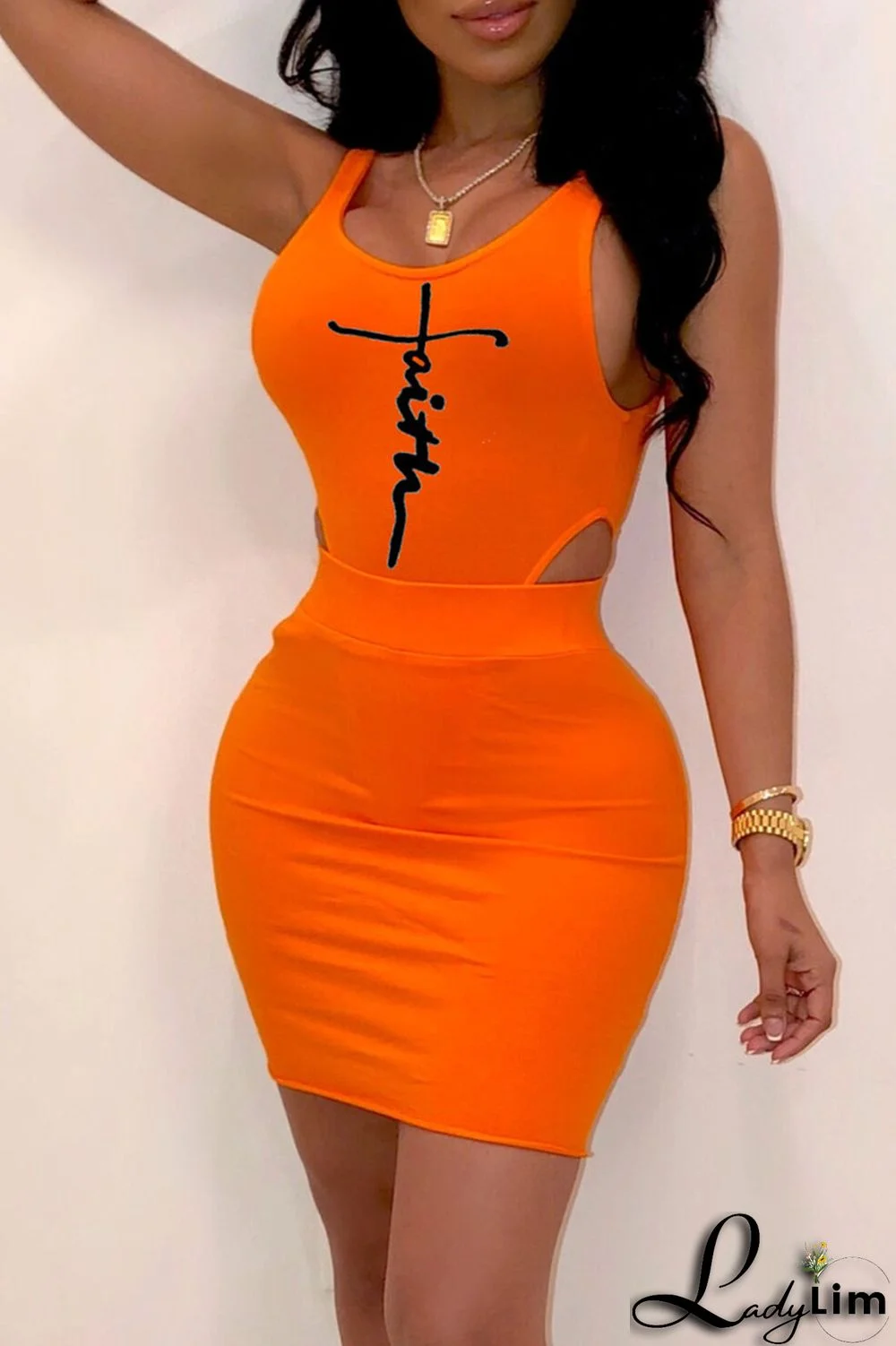 Yellow Sexy Print Patchwork U Neck Two Pieces