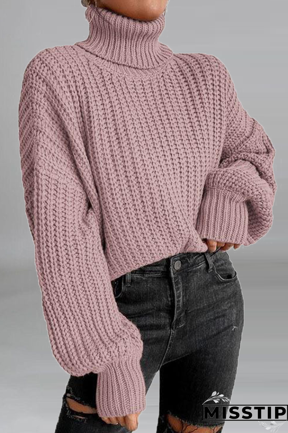 Black Street Solid Patchwork Turtleneck Tops