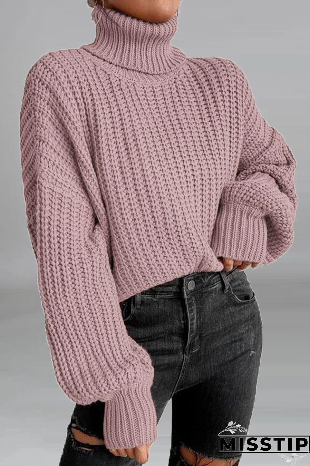 Black Street Solid Patchwork Turtleneck Tops