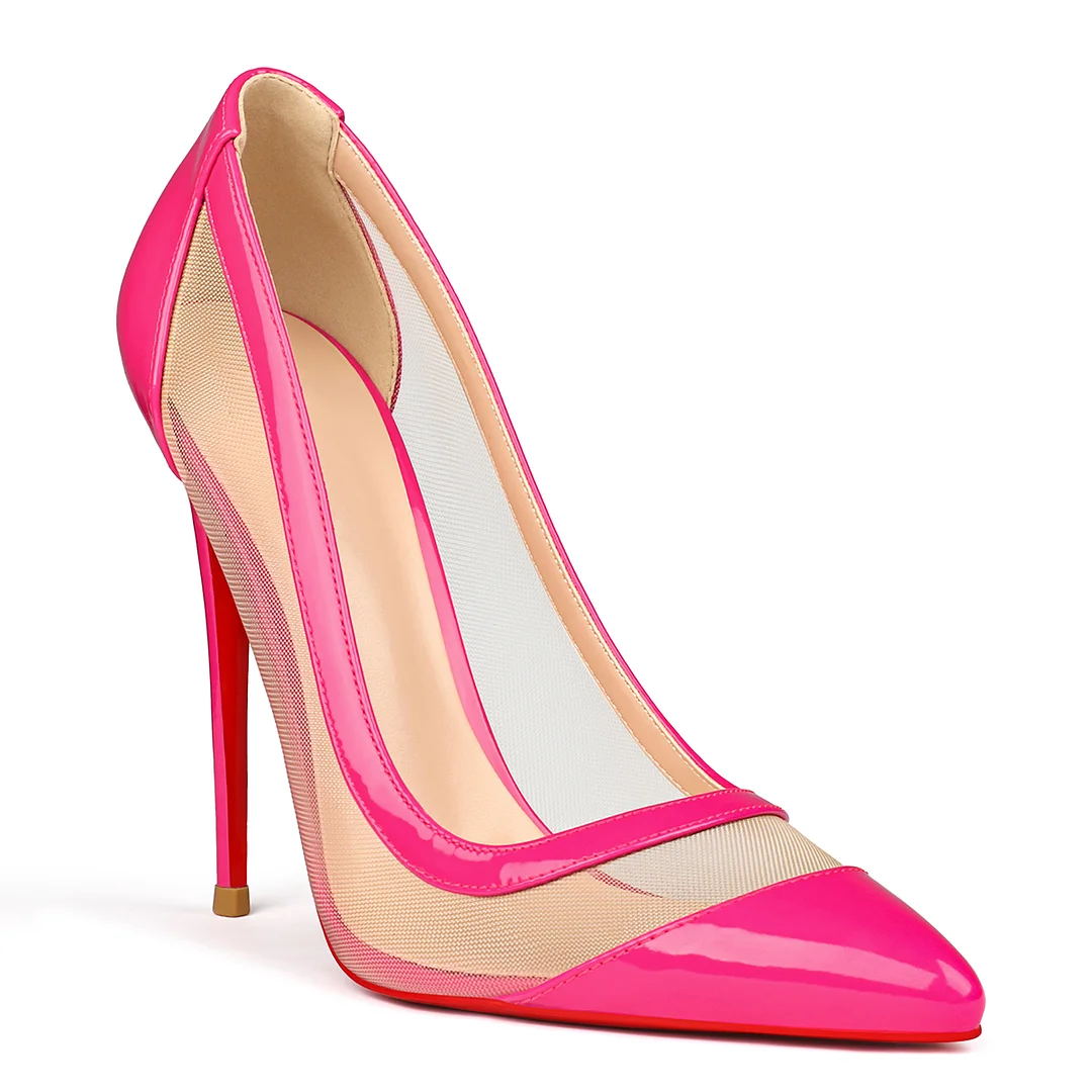 100mm/120mm Women's Breathable Mesh Pointed Toe Red Bottom High Heel Sandals Pumps-MERUMOTE