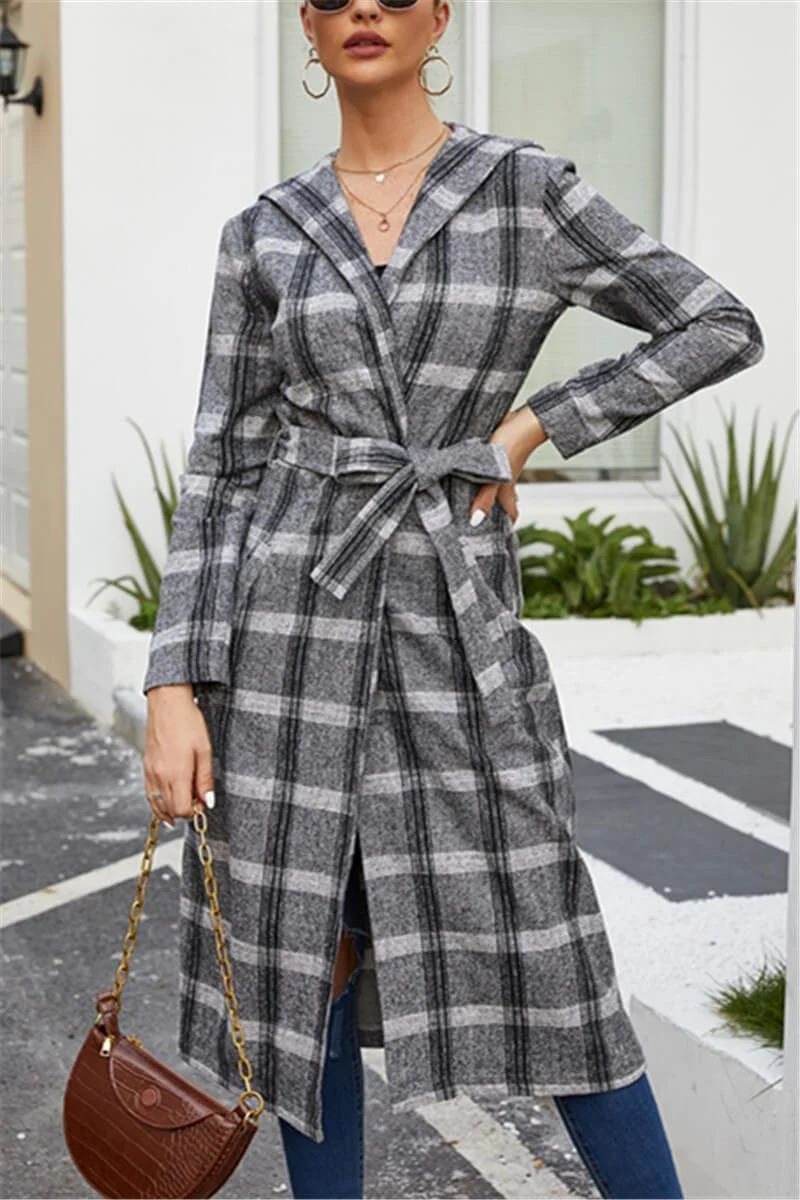 Fashion Casual Plaid Hooded Coat (Only Coat)